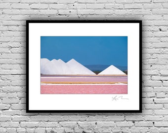 Bonaire Salt Flats - white hills Unframed Photo Metal Print caribbean artwork colorful netherlands art fun tropics blue pink cargill salty
