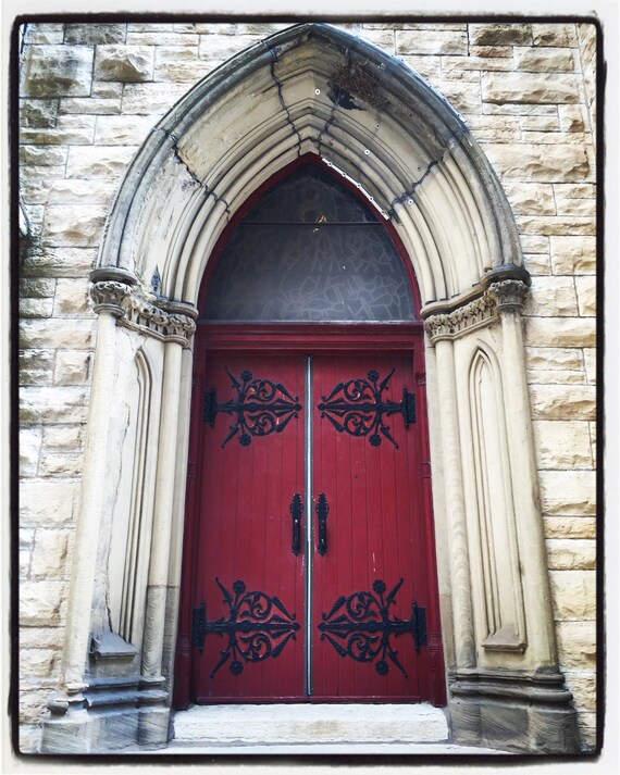 St James Red Door Photography Artwork Chicago Architecture Cathedral Episcopal Doorway Historic Saint Gold Coast Photograph Church Brick