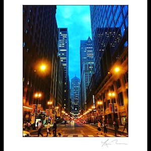 Board of Trade- Photographic Print - Photography Artwork chicago architecture jackson night lights rush hour lasalle canyon historic blue