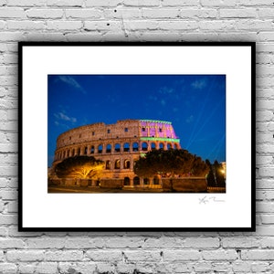 Colorful Colosseum at Night- Rome Italy historic roma italian artwork photo decor metal unique sky landmark travel lights expo2030 colosseo