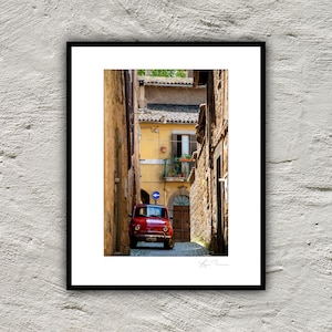 Red Car in Rome - Italy historic roma italia artwork photo decor metal print  landmark travel europe alley home orvieto colorful fun artsy