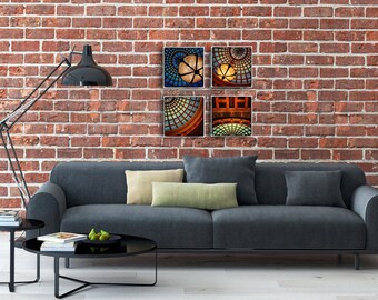 Cultural Center Wall Collage - Grouping of 4 Canvas Wrapped Prints - Chicago Photography Fine Art home decor tiffany glass dome colorful fun