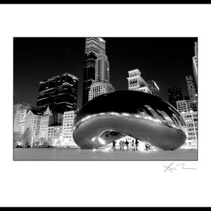 Cloud Gate at Night - Photographic Print or Canvas Wrap Chicago Photography Artwork fine art home decor black and white bean millennium park