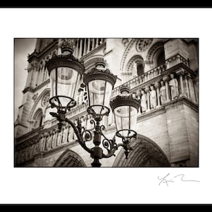 Notre Dame Street Lamps - Photographic Print or Metal Print Photography Artwork Paris Cathedral home decor france black white architecture