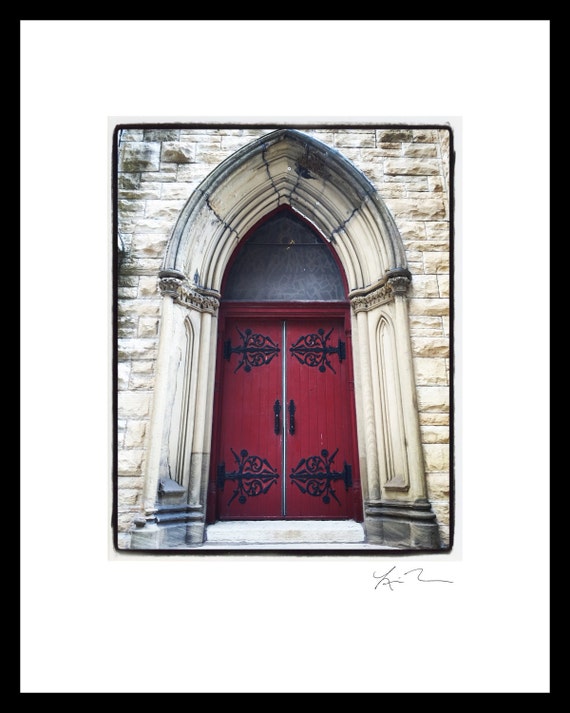 St James Red Door Photography Artwork Chicago Architecture Cathedral Episcopal Doorway Historic Saint Gold Coast Photograph Church Brick