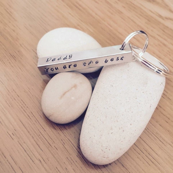 Aluminium Keyring Personalised Bar Hand Stamped Key Chain: Perfect for Father's Day