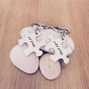 Personalised Puzzle Keyring Hand Stamped His and Hers Key Chain