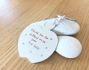 Teacher Gift Personalised Apple Keyring Hand Stamped Key Chain