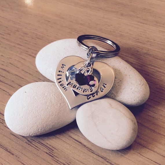 Heart Keyring Double Heart Personalised Hand Stamped Key Chain