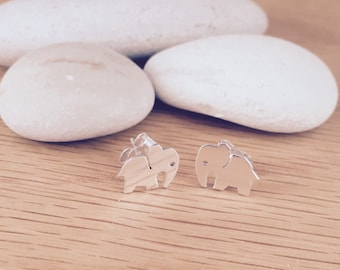 Sterling Silver Earrings Elephant Stud Earrings Hand Cut