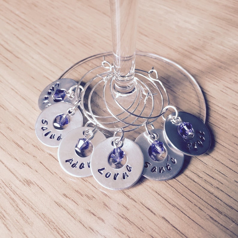 Wine Glass Charms Personalised Hand Stamped With Swarovski Etsy UK