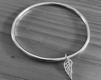 Sterling Silver Bangle with Angel Wing Charm