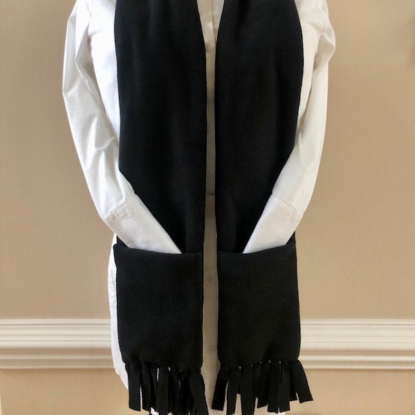 Black Lux Fleece Two Pocket Scarf with one hidden zippered pocket