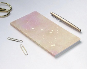 100 Pages Traveler's Notebook Insert: Gold Foiled Ink Splatter Pink Yellow Gradient
