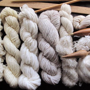 Yarn pack for knitting, crochet, weaving or felting. Wool, silk and kid mohair - Natural.