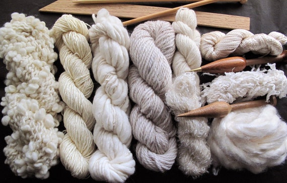 Yarn Pack for Knitting, Crochet, Weaving or Felting. Wool, Silk and Kid  Mohair Natural. 