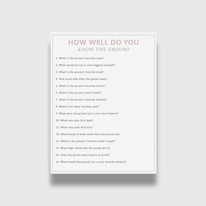 How Well Do You Know The Groom Game, Bachelorette Party Games, Printable Wedding Games