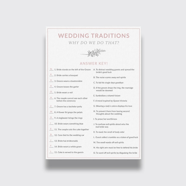 Wedding Traditions Game, Why Do We Do That Game, Bachelorette Party Games, Printable Wedding Games