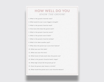 ¿Qué tan bien conoces el juego del novio? Juegos para despedidas de soltera Juegos para bodas imprimibles