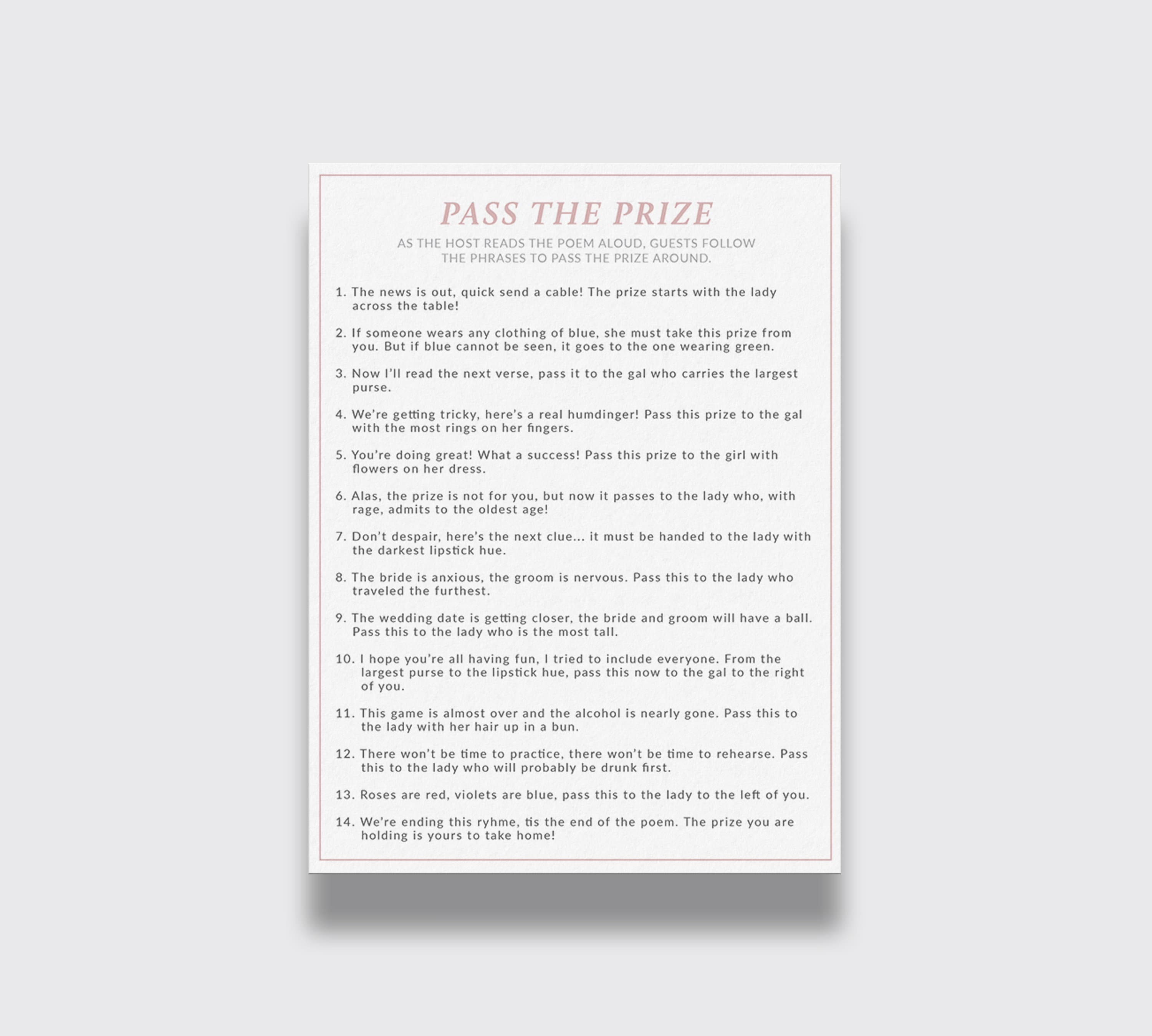 Pass the Prize Game, Bachelorette Party Games, Printable Wedding Games ...