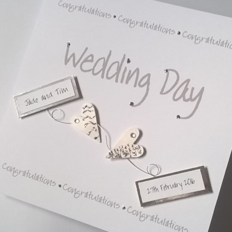 Groom. Lovely Personalised Handmade Wedding Day Card Bride Two 3d Hearts Design