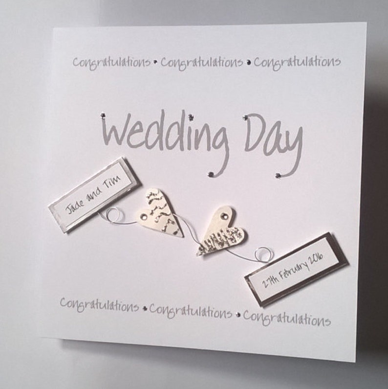 Groom. Lovely Personalised Handmade Wedding Day Card Bride Two 3d Hearts Design