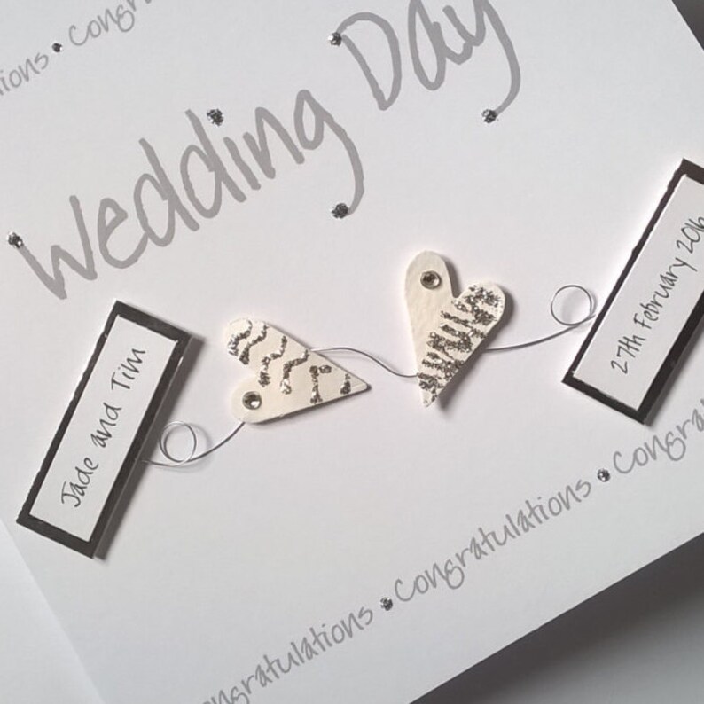 Groom. Lovely Personalised Handmade Wedding Day Card Bride Two 3d Hearts Design