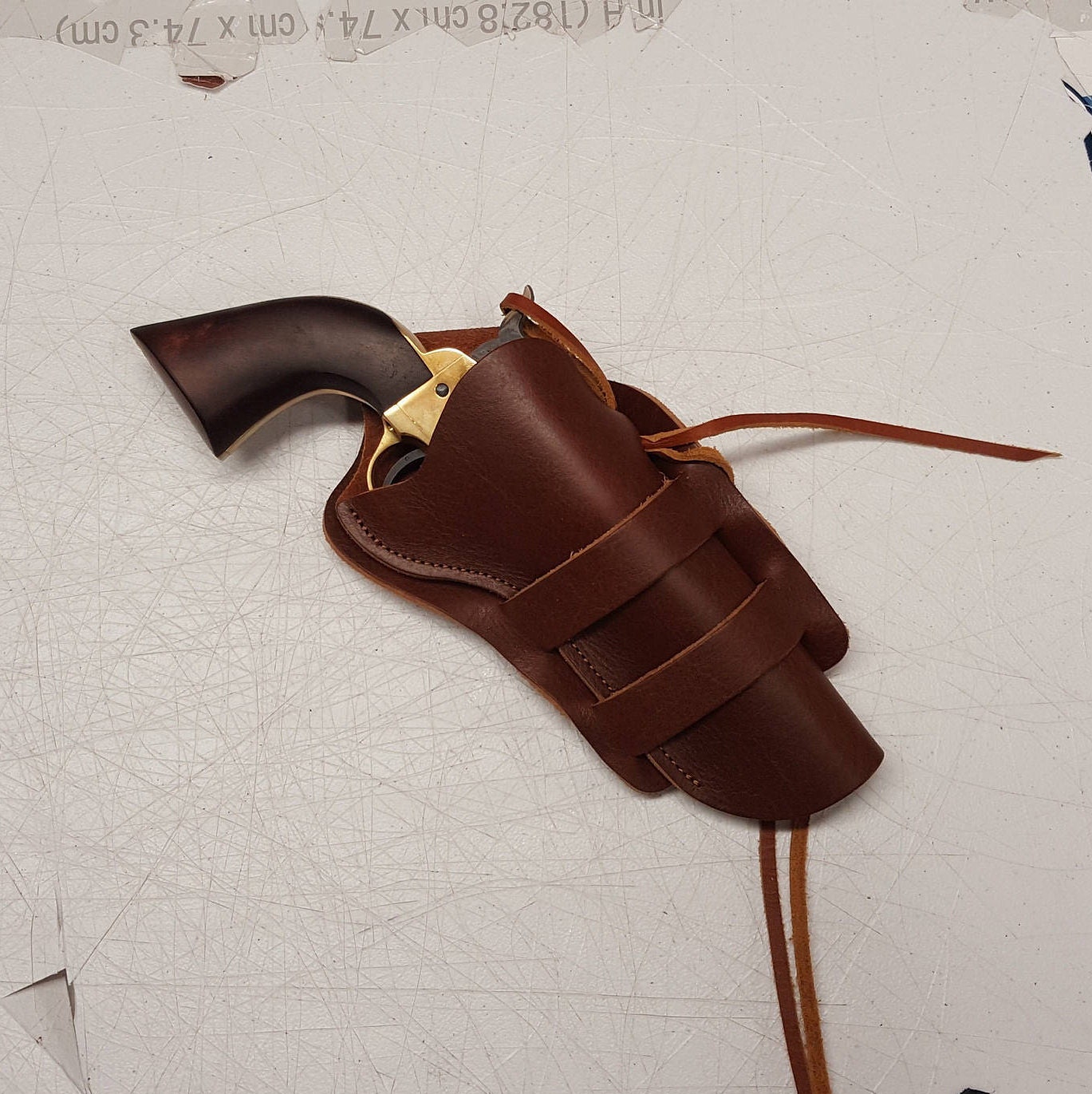 thumbnail interactive-video image 1 of Masc Holster USBR Leather Paddle Holster For Pietta 1858 Remington Sheriff .44 Cal 5.5" Octagon Barrel 1 of 3