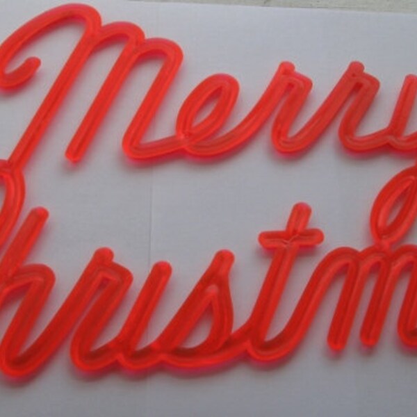 Vintage Dimensional 1950's Red Plastic Merry Christmas Sign for Window or Door