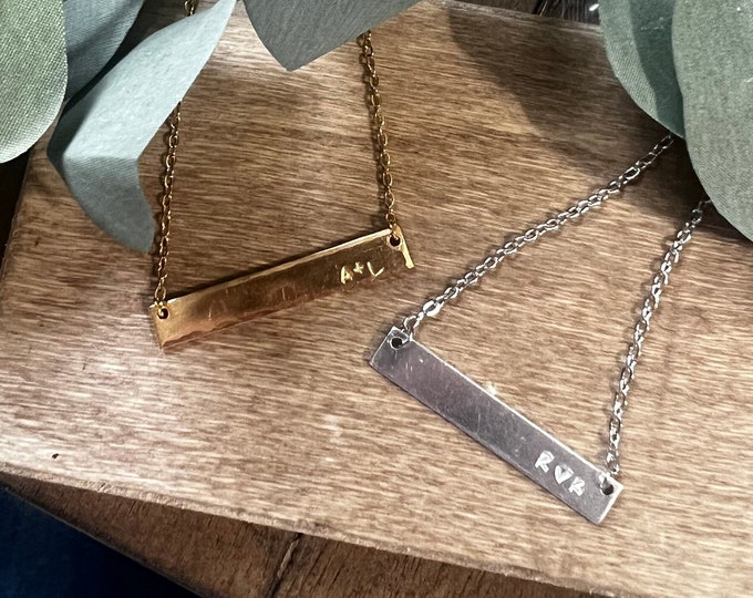 Simple You and Me Initial Bar Necklace, Silver and Gold Boyfriend Girlfriend, Husband Wife, Valentines, Anniversary Gift, Best Friend Gift
