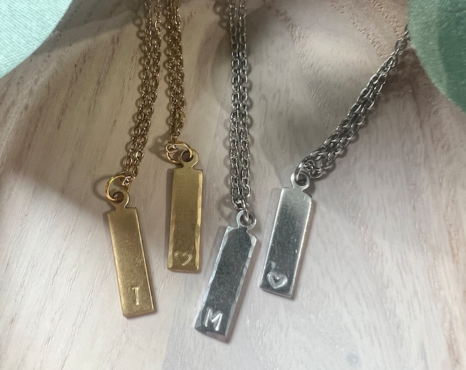 Simple, Dainty Initial or Heart Mini Bar Necklace, Silver or Gold, Birthday, Anniversary, Valentines, Just Because, Mothers Day Gift