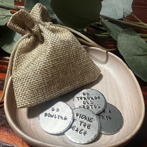Date Night Tokens, Custom Date Night Helper, Choice Tokens, Anniversary Gift, Valentines Day Gift, Metal Stamped Tokens, Secret Pouch