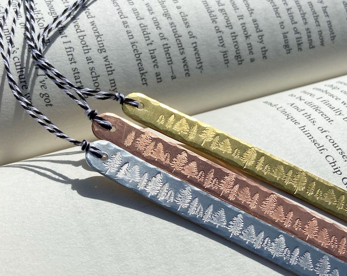 Metal Stamped Forest Bookmark, Bookmark Gift, Sturdy Bookmark, Trees, PNW Gifts, Fathers Day gift, Birthday Gift, Book Lover Gift