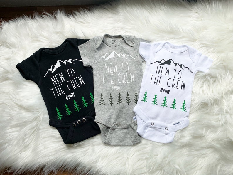 PNW New To The Crew Onesie Hat and Booties Newborn Gift Set
