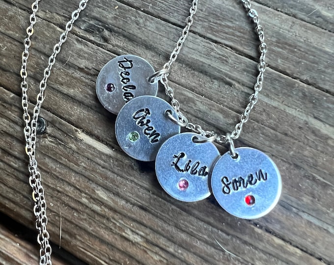 Custom Birthstone Charm Necklace, Mother, Grandmother, Aunt, Christmas, Anniversary, Birthday, Birthing Gift