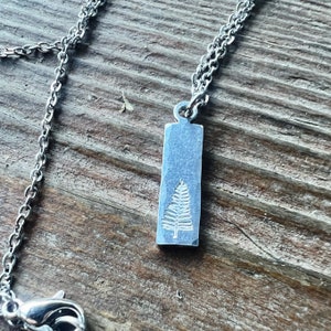 Simple Silver Evergreen Tree Hand Stamped Necklace, Hypoallergenic, Aluminum, Dainty Bar Necklace, Valentines, Anniversary Gift,PNW Inspired