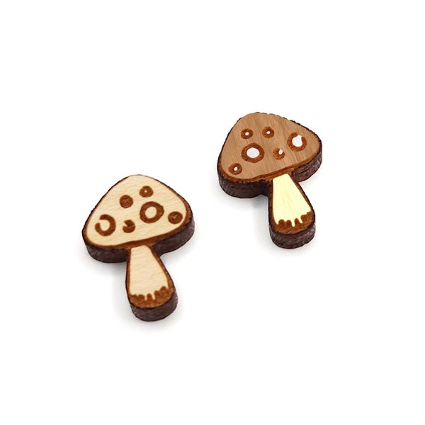 Mushroom Stud Earring Blanks, Engraved Wood Jewelry Cabochon Blanks, Small Wood Shapes, GT-00-0047