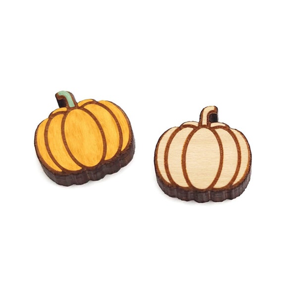 Thanksgiving Pumpkin Stud Earring Blanks, Engraved Wood Jewelry Cabochon Blanks, Small Wood Shapes, GT-00-0093