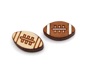 Football Stud Earring Blanks, Engraved Wood Jewelry Cabochon Blanks, Small Wood Shapes, GT-00-0118