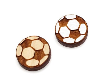 Soccer Ball Stud Earring Blanks, Engraved Wood Jewelry Cabochon Blanks, Small Wood Shapes, GT-00-0097