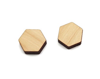 Hexagon Shaped Wood or Acrylic Earring Blanks, Glitter Acrylic Jewelry Cabochon Stud Earring Blanks, Laser Cut Small Wood Shapes, GT-00-0083