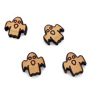 Wood Cabochon, Mini Wood Shape, Wood Flat Back, Earring Supplies, Mini Wooden Shapes, Spooky Ghost, GT-00-0105