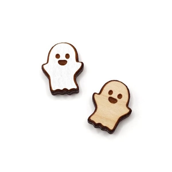 Stud Earring Blanks, Ghost Ready to Paint Laser Cut and Engraved Wood Flat Back Stud Earring Blanks, GT-00-0133