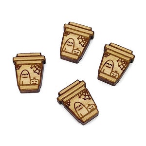 Halloween Scene Latte Engraved Wood Cabochons, Jewelry Supplies for Earrings, Jewelry Blanks, Laser Cut Wood Shapes for Jewelry, GT-00-0387