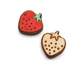 Strawberry Stud Earring Blanks, Engraved Wood Jewelry Cabochon Blanks, Small Wood Shapes, GT-00-0050