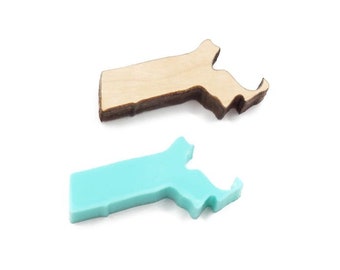 Massachusetts Shaped Wood or Acrylic Stud Earring Blanks, Glitter Acrylic Jewelry Cabochon Blanks, Laser Cut Shape, GT-00-0504