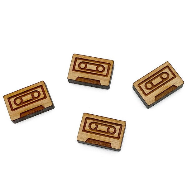 Wood Cabochon, Mini Wood Shape, Wood Flat Back, Earring Supplies, Mini Wooden Shapes, Craft Wood Shape, Cassette Tape, GT-00-0152