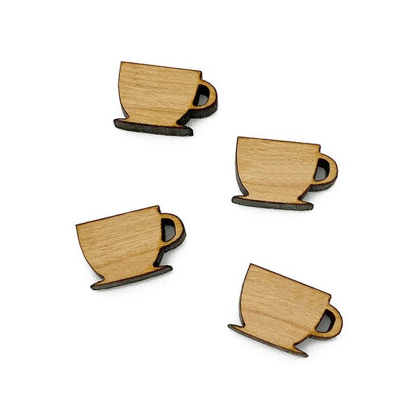 Wood Cabochon, Mini Wood Shape, Laser Cut Wood, Wood Flat Back, Earring Supplies, Wood Earring Blanks, Tea Cup Shape, GT-00-0136