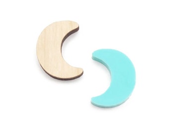 Moon Shaped Wood or Acrylic Earring Blanks, Glitter Acrylic Jewelry Cabochon Stud Earring Blanks, GT-00-0508