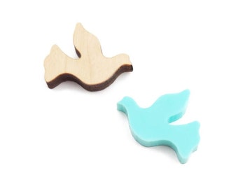 Dove Shaped Wood or Acrylic Earring Blanks, Glitter Acrylic Jewelry Cabochon Stud Earring Blanks, GT-00-0509